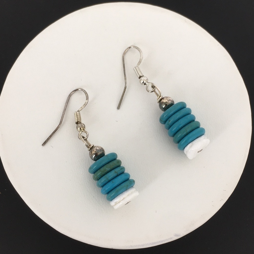 Western Turquoise Earrings Beaded Disk Dangle Boho Coastal Cowgirl Jewelry